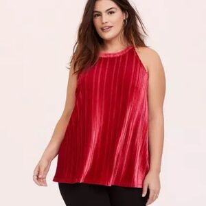 Torrid Red Velvet Pleated Goddess Top Sleeveless High Neck Womens Size 2X